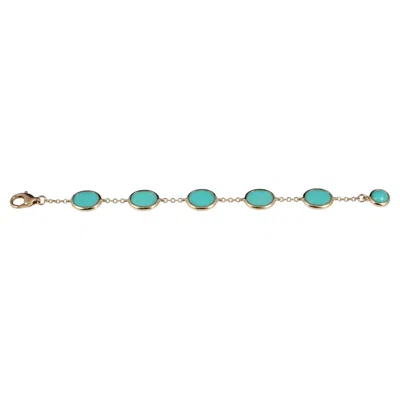 Pre-owned Ippolita Rock Candy 18k Yellow Gold Turquoise Bezel Set Chain Bracelet