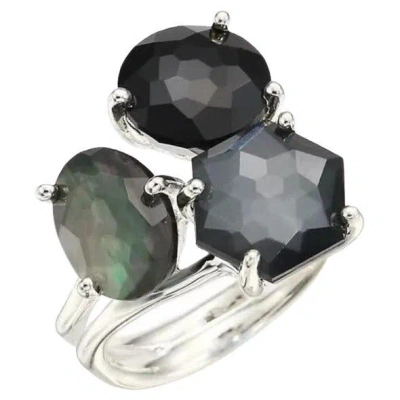 Pre-owned Ippolita Rock Candy 3-stone Sterling Silver Onyx Hematite Quartz Cluster Ring In Black