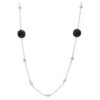 Pre-owned Ippolita Rock Candy Onyx Station Necklace 37 1/4" - Ster 925 Dbl Checkerboard Rd In Black