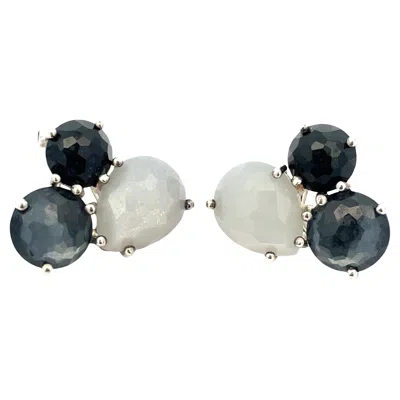 Pre-owned Ippolita Rock Candy Sterling Silver Moonstone, Onyx & Hematite Earrings In Black