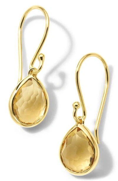 Ippolita Rock Candy Teeny Teardrop Earrings In Gold/orange Citrine
