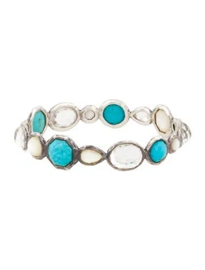 Pre-owned Ippolita Rock Candy® Turquoise, Mother Of Pearl & Quartz Bangle Bracelet, 7.5" In Multi