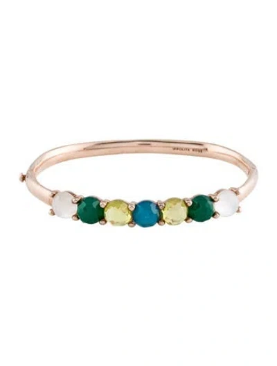 Pre-owned Ippolita Rosé Mother Of Pearl, Quartz Triplet & Dyed Chalcedony Hinged Bangle Bracelet, 7.25" In Multi