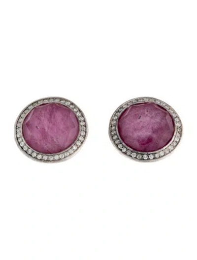 Pre-owned Ippolita Ruby, Quartz Doublet & Diamond Stud Earrings In Multicolor