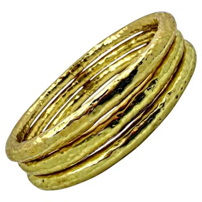 Pre-owned Ippolita Set Of Three 18k Yellow Gold Hammered Finish Bangle Bracelets