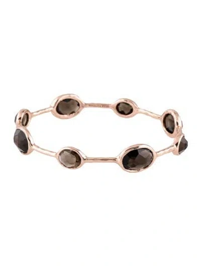 Pre-owned Ippolita Smoky Quartz Rosé Station Bangle Bracelet, 7.75" In Multicolor
