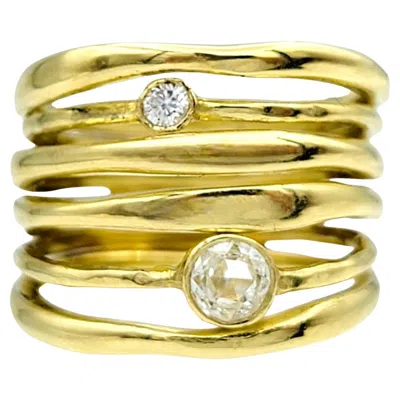 Pre-owned Ippolita Stardust Movie Star 6 Band Ring With Diamonds In 18 Karat Yellow Gold