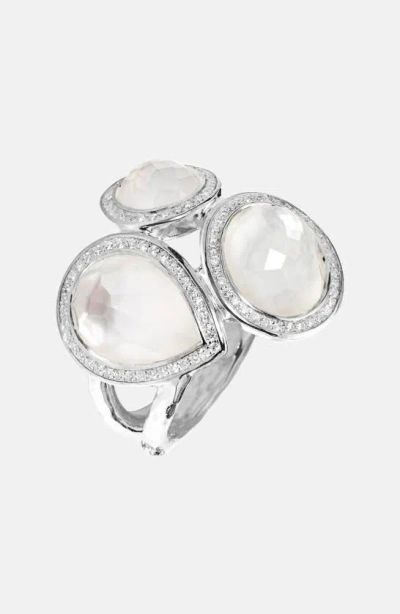 Ippolita 'stella' Cluster Ring With Diamonds In Silver/ Mother Of Pearl