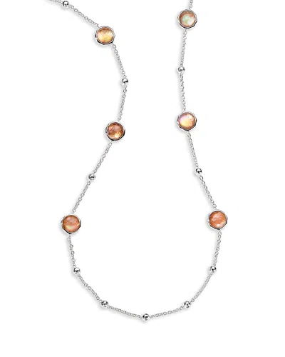Ippolita Sterling Silver 925 Lollipop Brown Shell & Rock Crystal Ball & Stone Long Statement Necklace, 36
