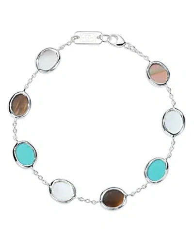 Ippolita Sterling Silver 925 Polished Rock Candy Multi Stone Oval Link Bracelet In Multi/silver