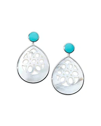 Ippolita Sterling Silver 925 Polished Rock Candy Turquoise & Mother Of Pearl Mosaic Cut Out Drop Earrings In Silver/blue