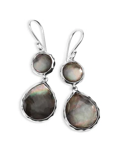 Ippolita Sterling Silver 925 Rock Candy Black Shell Doublet Double Drop Earrings In Black/silver