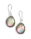 Ippolita 925 Rock Candy Mini Teardrop Earrings In Rock Crystal And Black Shell Doublet In Gray/silver
