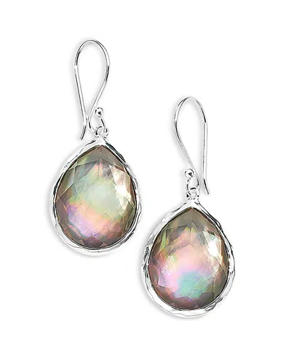 Ippolita 925 Rock Candy Mini Teardrop Earrings In Rock Crystal And Black Shell Doublet In Silver