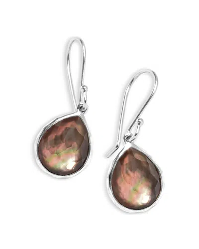 Ippolita 925 Rock Candy Teeny Teardrop Earrings In Rock Crystal And Black Shell Doublet In Silver