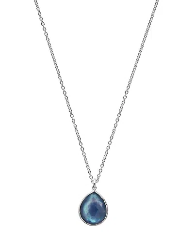 Ippolita Sterling Silver Rock Candy Clear Quartz Over Mother Of Pearl And Lapis Triplet Teardrop Pendant Neck In Clear/silver
