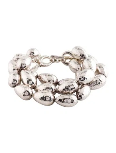 Pre-owned Ippolita Triple Strand Hammered Bead Bracelet, 6.5" In Multicolor
