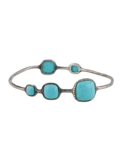 Pre-owned Ippolita Turquoise & Diamond Bangle Bracelet, 8" In Multi