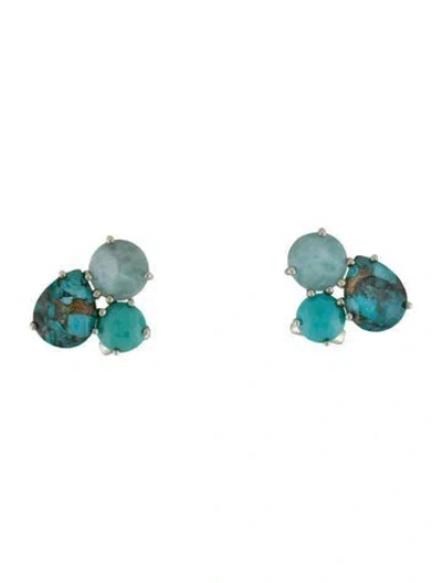 Pre-owned Ippolita Turquoise & Quartz Doublet Rock Candy Cluster Earclips In Multi