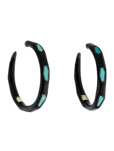 Pre-owned Ippolita Turquoise & Resin Hoop Earrings In Black