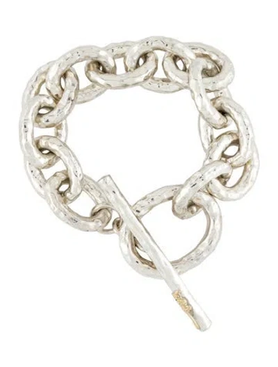 Pre-owned Ippolita Two-tone Large Hammered Bastille Link Bracelet, 6.5" In Multi