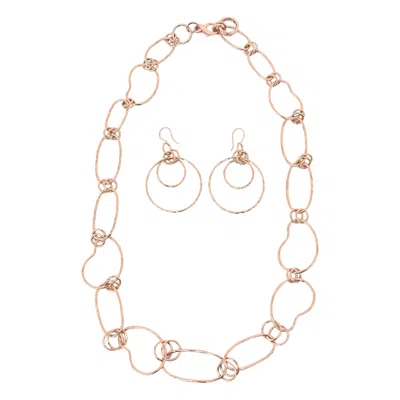 Pre-owned Ippolita Vintage  Rose Gold Over Sterling Silver Loop Necklace With Earrings In Red