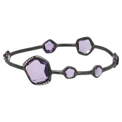 Pre-owned Ippolita Wicked 7 Stone Amethyst & Diamond Bangle Bracelet 925 Sterling Silver In Purple
