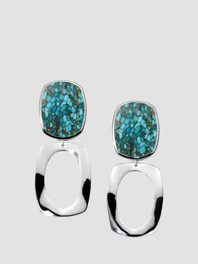 Ippolita Women's Polished Rock Candy Long Oval & Large Frame Sterling Silver, Bronze & Turquoise Drop Earring In Blue