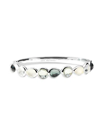 Ippolita Women's Rock Candy Sterling Silver, Rock Crystal & Mother-of-pearl Hinged Bangle In Black