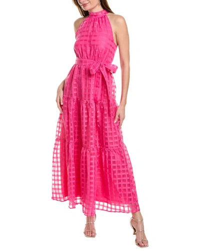 Ipponelli Organza Windowpane Maxi Dress In Pink