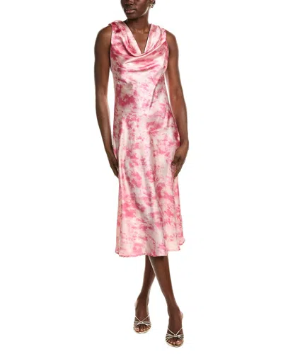 Ipponelli Satin Cowl Neck Midi Dress In Pink