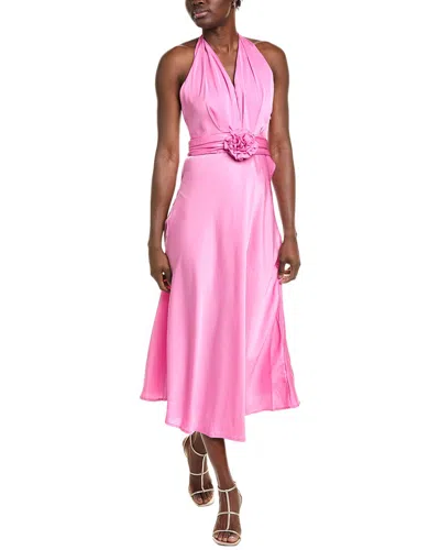 Ipponelli Satin Halter Midi Dress In Pink