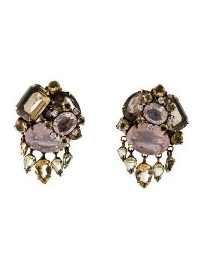 Pre-owned Iradj Moini Crystal Clip-on Drop Earrings In Transparent