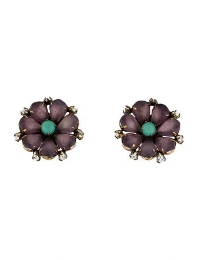 Pre-owned Iradj Moini Multicolor Stone Flower Clip On Earrings