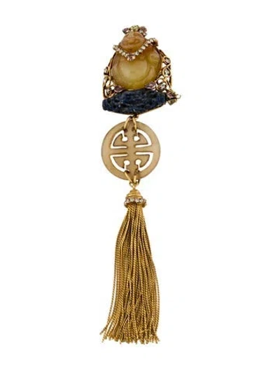 Pre-owned Iradj Moini Multistone & Crystal Buddha Tassel Brooch Pin