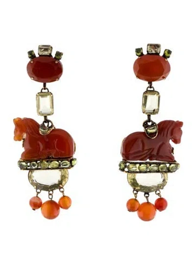Pre-owned Iradj Moini Multistone & Crystal Clip-on Drop Earrings