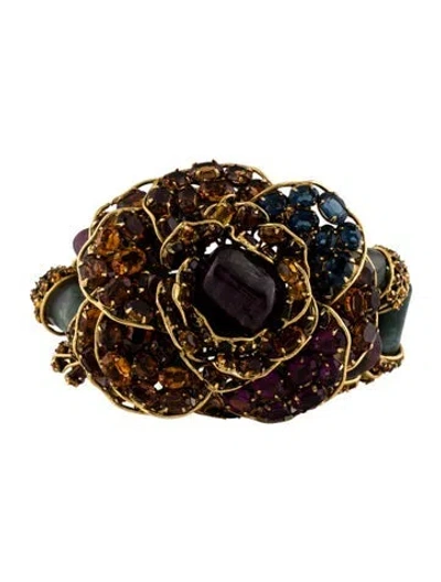 Pre-owned Iradj Moini Multistone & Rhinestone Flower Cuff Bracelet, 5.5"