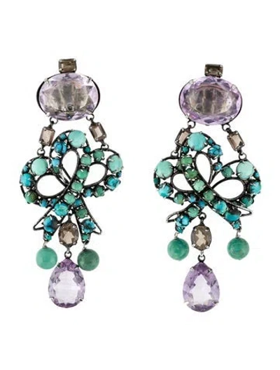 Pre-owned Iradj Moini Multistone Drop Clip-on Earrings