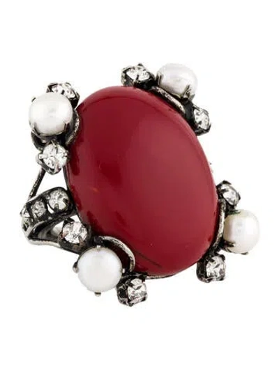 Pre-owned Iradj Moini Pearl & Crystal Cocktail Ring In Multi