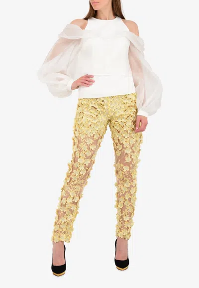 Irene Luft Enchanted 3d Floral Pants In Yellow