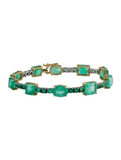 Pre-owned Irene Neuwirth 18k 17.18ctw Emerald Link Station Bracelet, 6.25" In Multi
