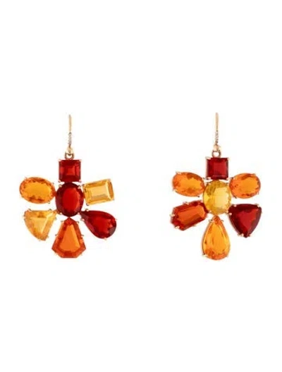 Pre-owned Irene Neuwirth 18k 35.26ctw Fire Opal & Diamond Gemmy Gem Drop Earrings In Multicolor