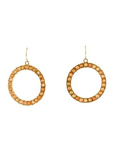 Pre-owned Irene Neuwirth 18k 5.38ctw Peach Moonstone Circle Drop Earrings In Multi