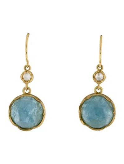 Pre-owned Irene Neuwirth 18k Aquamarine & Diamond Classic Drop Earrings In Multicolor