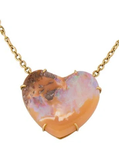 Pre-owned Irene Neuwirth 18k Boulder Opal Heart Pendant Necklace, 16" In Multi