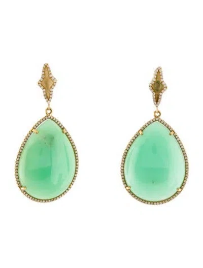 Pre-owned Irene Neuwirth 18k Chrysoprase & Diamond Drop Earrings In Multi
