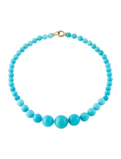 Pre-owned Irene Neuwirth 18k Kingman Turquoise Graduated Gumball Candy Necklace, 16" In Multicolor