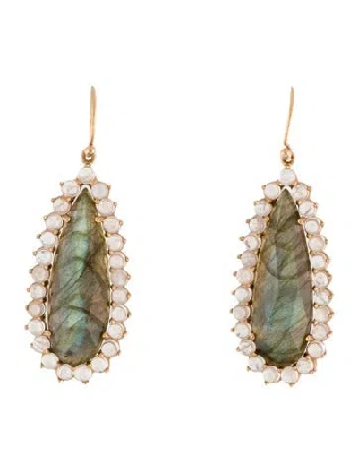 Pre-owned Irene Neuwirth 18k Labradorite & Moonstone Drop Earrings In Multi