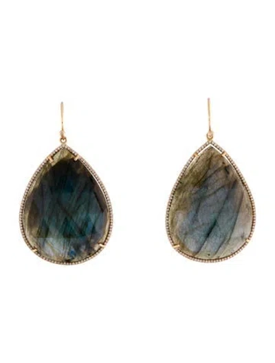 Pre-owned Irene Neuwirth 18k Labradorite Diamond Drop Earrings In Multi
