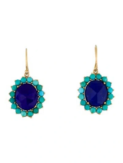 Pre-owned Irene Neuwirth 18k Lapis Lazuli & Turquoise Drop Earrings In Multi